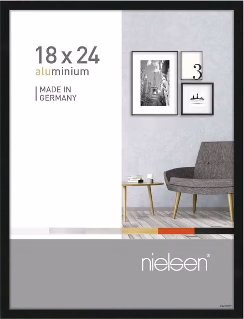 Nielsen Design Pixel Rectangular Minimalist Picture Frame in Black with Metal and Glass Front, W/H: 18 x 24 cm