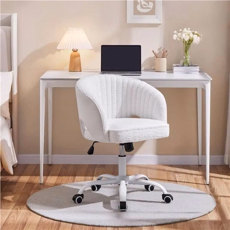 KORVIXA White Bouclé Swivel Task Chair for Home Office and Bedroom