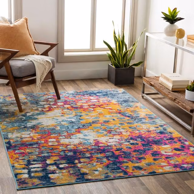 Livabliss Floransa Abstract Modern Marble Living and Dining Room Rug in Orange and Multicolour, W: 160 cm, D: 215 cm – 1