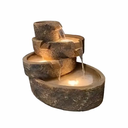 Tranquility 4 Tier Wood Willow Brook Cascade Water Feature in Beige and Brown with Protective Cover Kit and Tablets