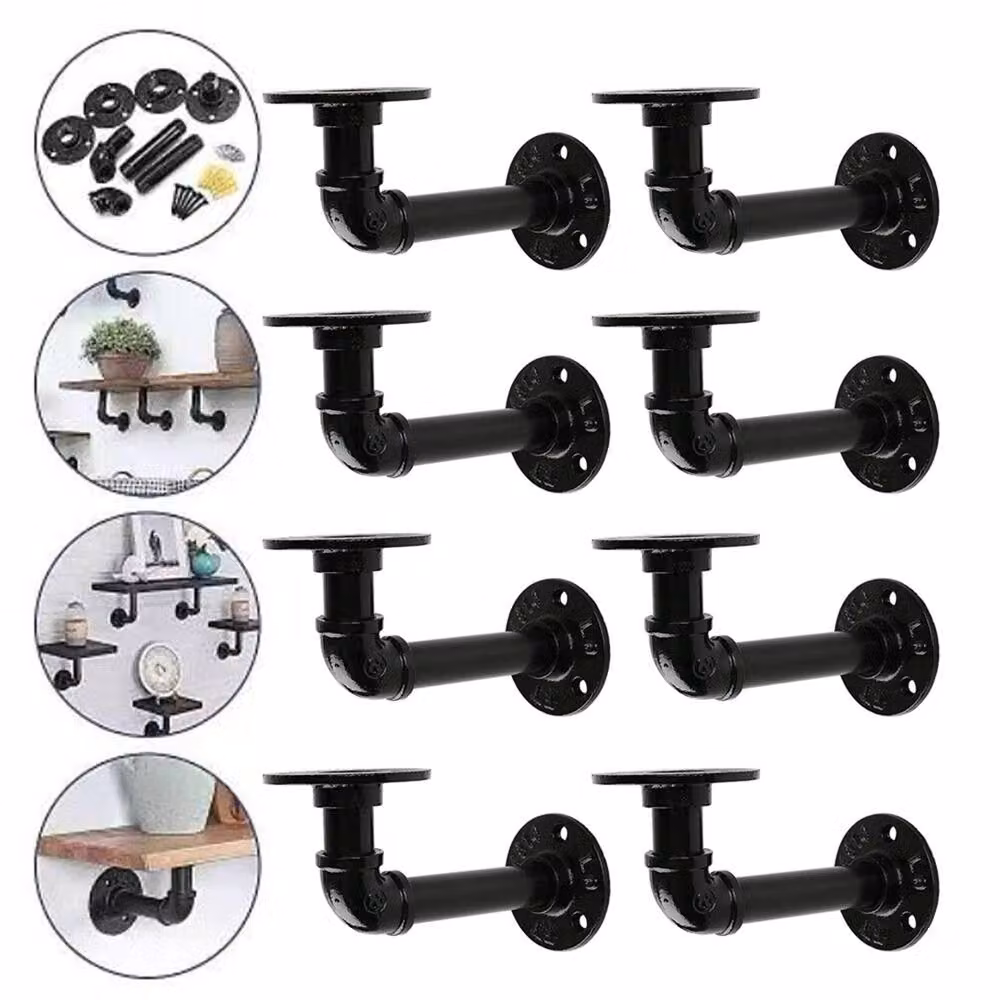 Havendro 8X Industrial Iron Pipe Shelf Brackets in Matt Black – 3