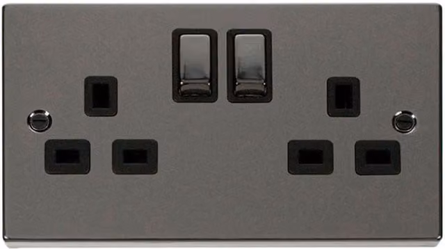 SE Home Black Nickel 2 Gang 13A DP Ingot Twin Double Switched UK Surface Socket – 1