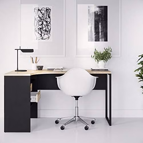 Furniture To Go Function Plus Corner Desk with 2 Drawers in Black Matt and Oak, W/D/H: 145.1 x 81.0 x 76.8 cm – 4