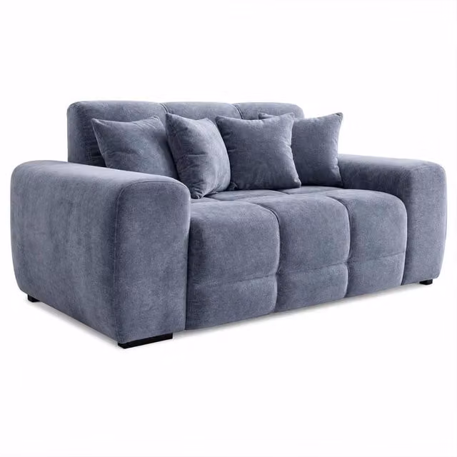 Furnishings For Less UK Jenson Grey 2 Seater Plush Velvet Sofa with Deep Seats and Scatter Cushions W/D/H: 175 x 105 x 90 cm – 1