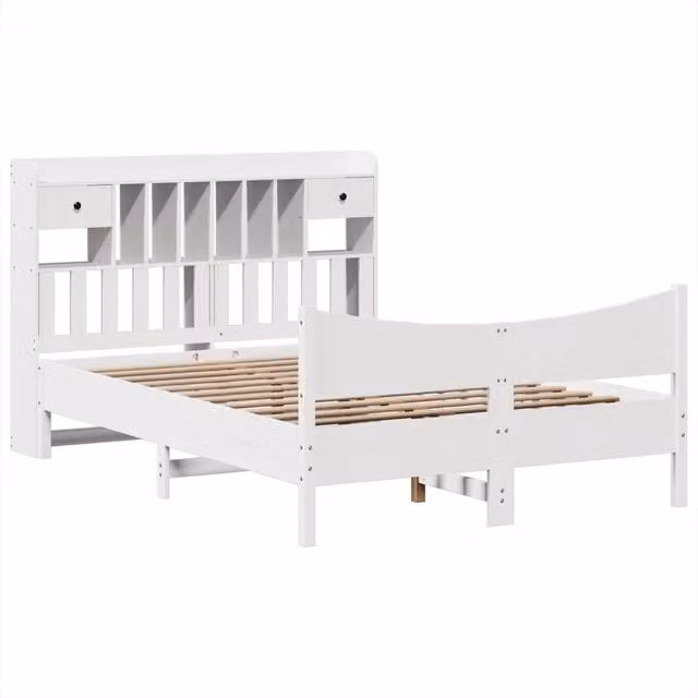Berkfield Home Durable Solid Wood Pine Bed Frame in White, W/D/H: 200 x 140 x 110 cm