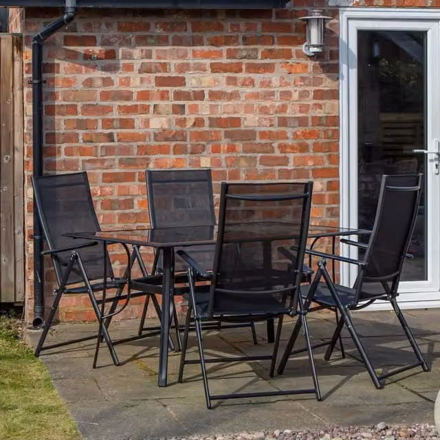 Samuel Alexander 6 Person Rectangular Glass Top Garden Dining Table and Chairs Set in Black
