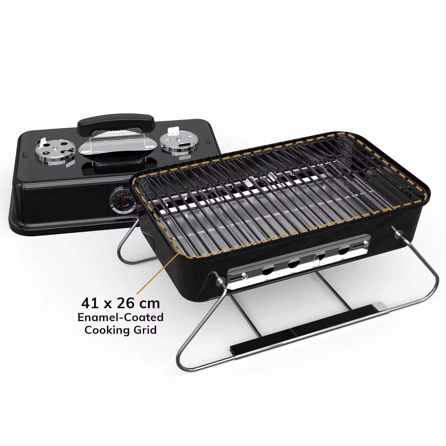 House of Home Portable Tabletop Charcoal BBQ Grill with Thermometer in Black – 4