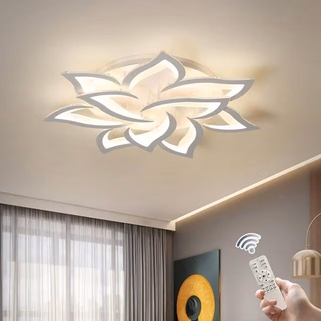Garwarm Dimmable 10-Head LED Petal Ceiling Light with Remote Control in White – 1