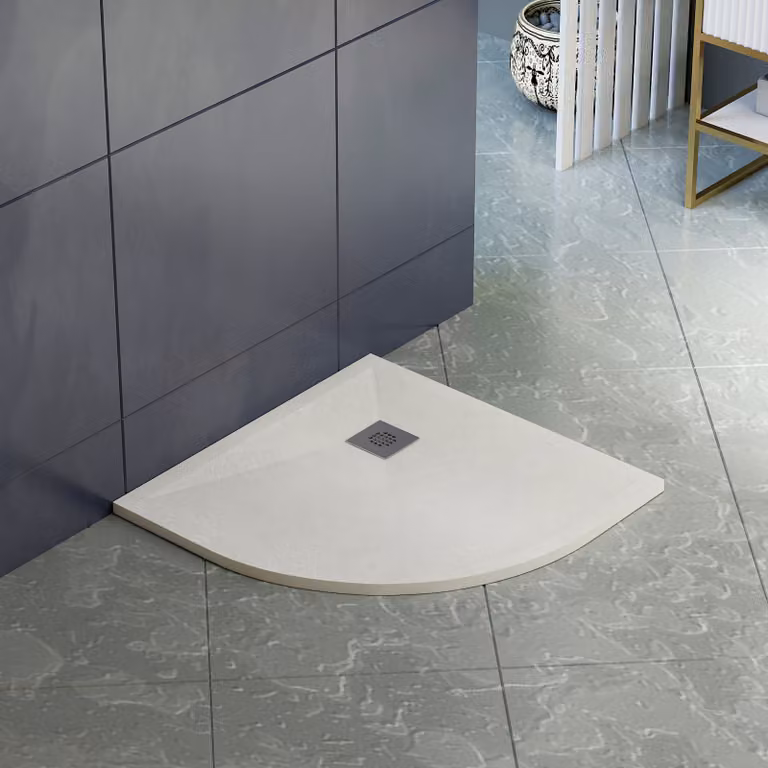 LuxeFlo White Slate Effect Quadrant Mineral Cast Shower Tray with Waste and Chrome Grate, W/D/H: 80 x 80 x 3 cm
