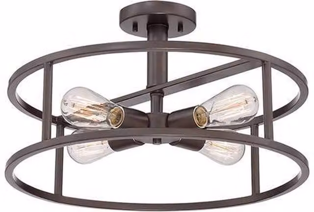 Elstead 4 Light Semi Flush Ceiling Light in Bronze with E27 Vintage Metal Design