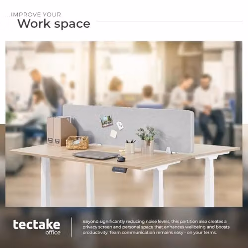 tectake Grey Sound-Absorbing Desk Divider with Plastic Core, W: 160 cm, H: 40 cm – 3