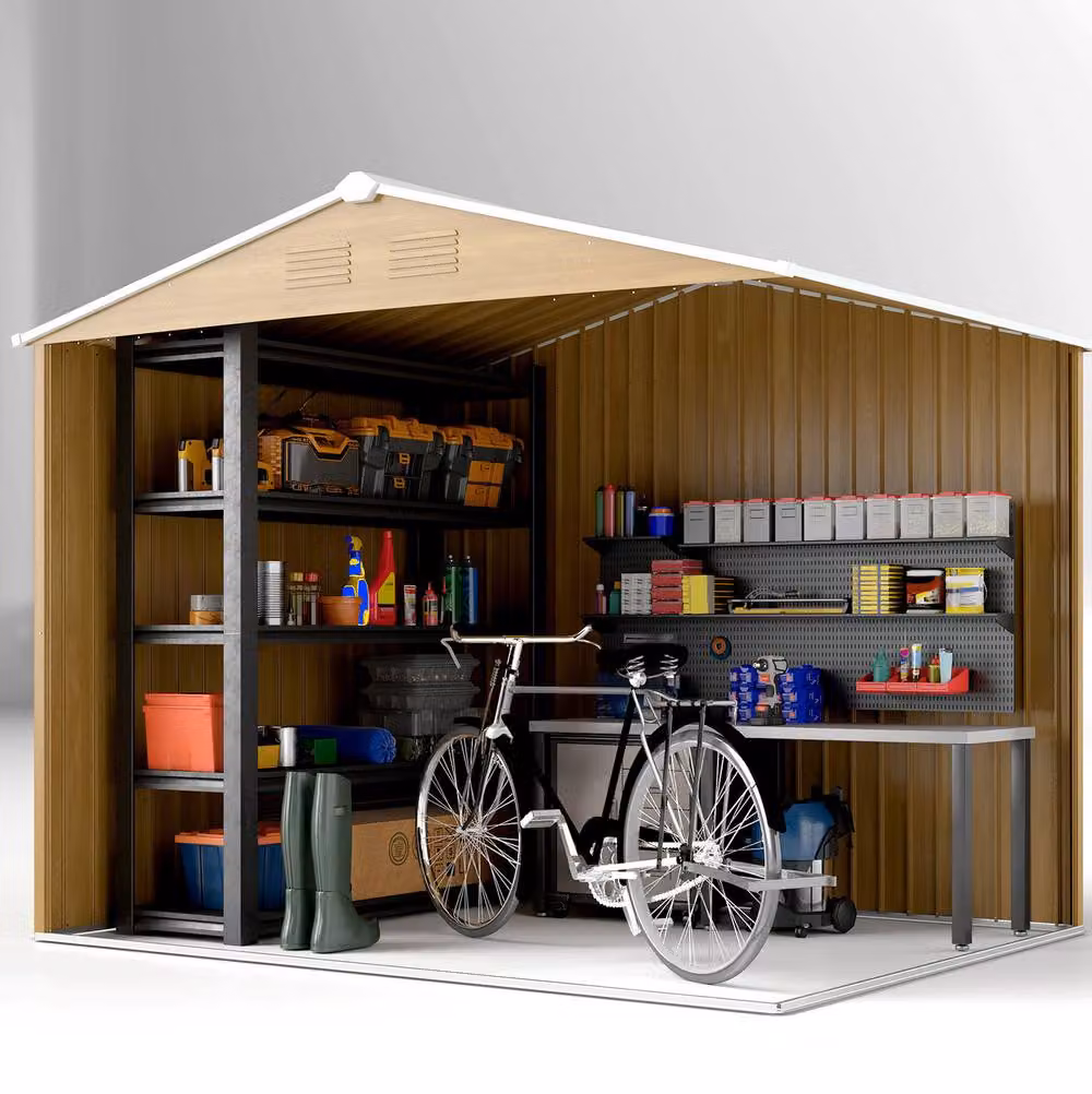 STILVORA Brown Galvanised Steel Garden Shed with Double Doors, Side Vent and Gable Roof, W/D/H: 226 x 226 x 196 cm – 2