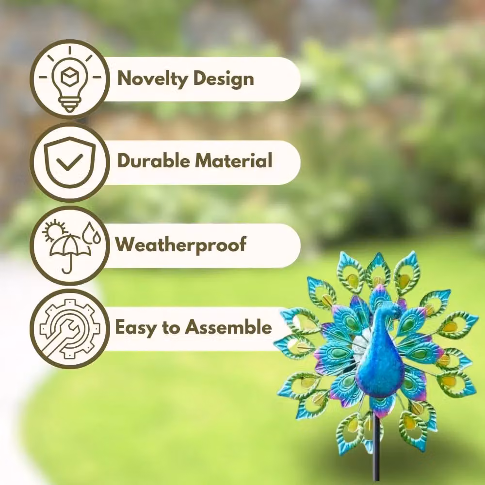 Marco Paul Blue Peacock Solar Wind Spinner, 130cm – 4