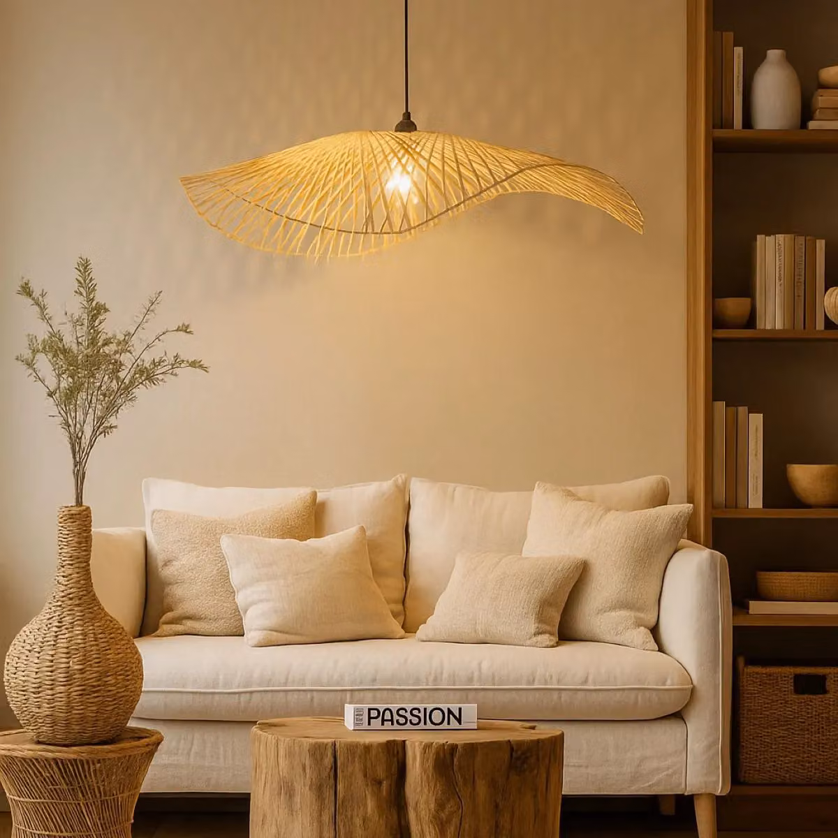CGC Lighting Tulul Extra Large Hand Made Bamboo Easy Fit Lampshade in Natural Beige, Diameter: 80 cm – 3