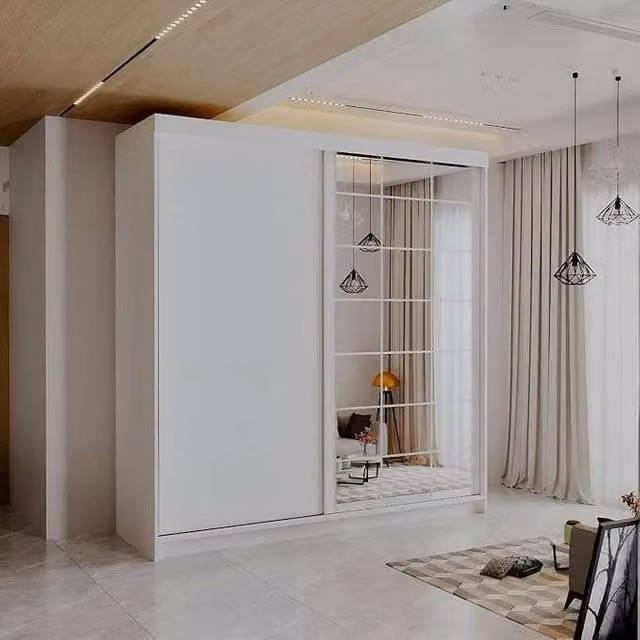Sliding Wardrobes 4U Modern Sliding Wardrobe with Integrated LED Lighting in White, W: 200 cm, H: 217 cm, D: 62 cm