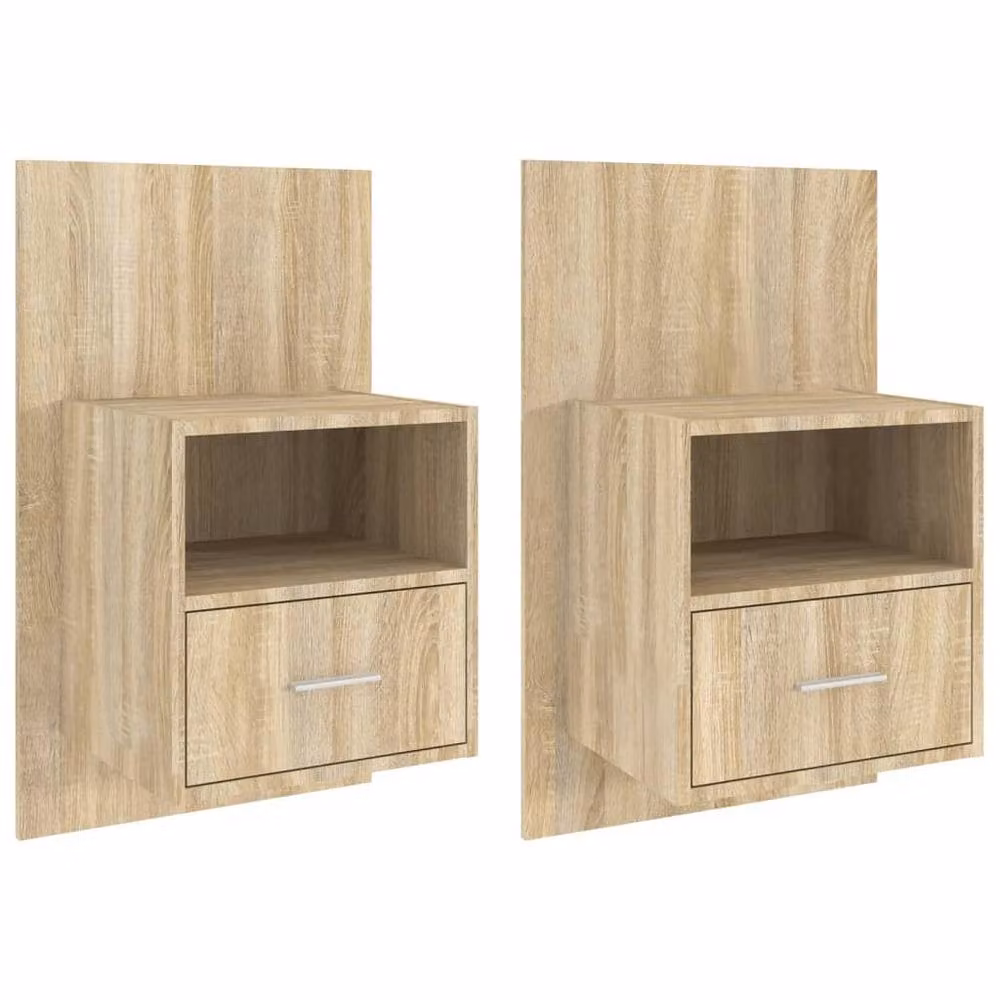 Berkfield Home Set of 2 Wall-mounted Bedside Cabinets in Sonoma Oak Light Brown, W/D/H: 38.0 x 32.5 x 39.5 cm – 2
