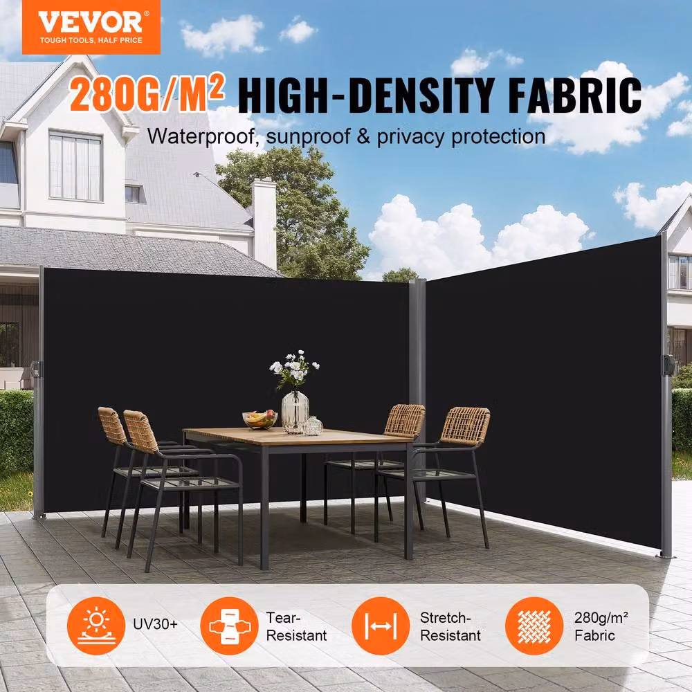 VEVOR Manual Pull Retractable Awning in Black with Aluminium and Polyester Construction, W/D/H: 180.34 x 180.34 x 59.94 cm – 2