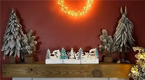St Helens Home & Garden Xmas Haus LED Christmas Village Scene in White and Brown Wood – 3
