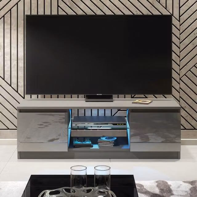 Creative Furniture Aura Modern Glossy TV Unit in Dark Grey, W: 120 cm, D: 40 cm, H: 38 cm