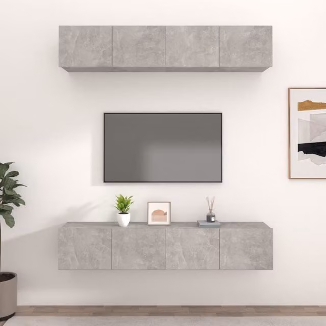 Berkfield Home Set of 4 TV Cabinets in Concrete Grey Engineered Wood W/D/H: 80 x 30 x 30 cm