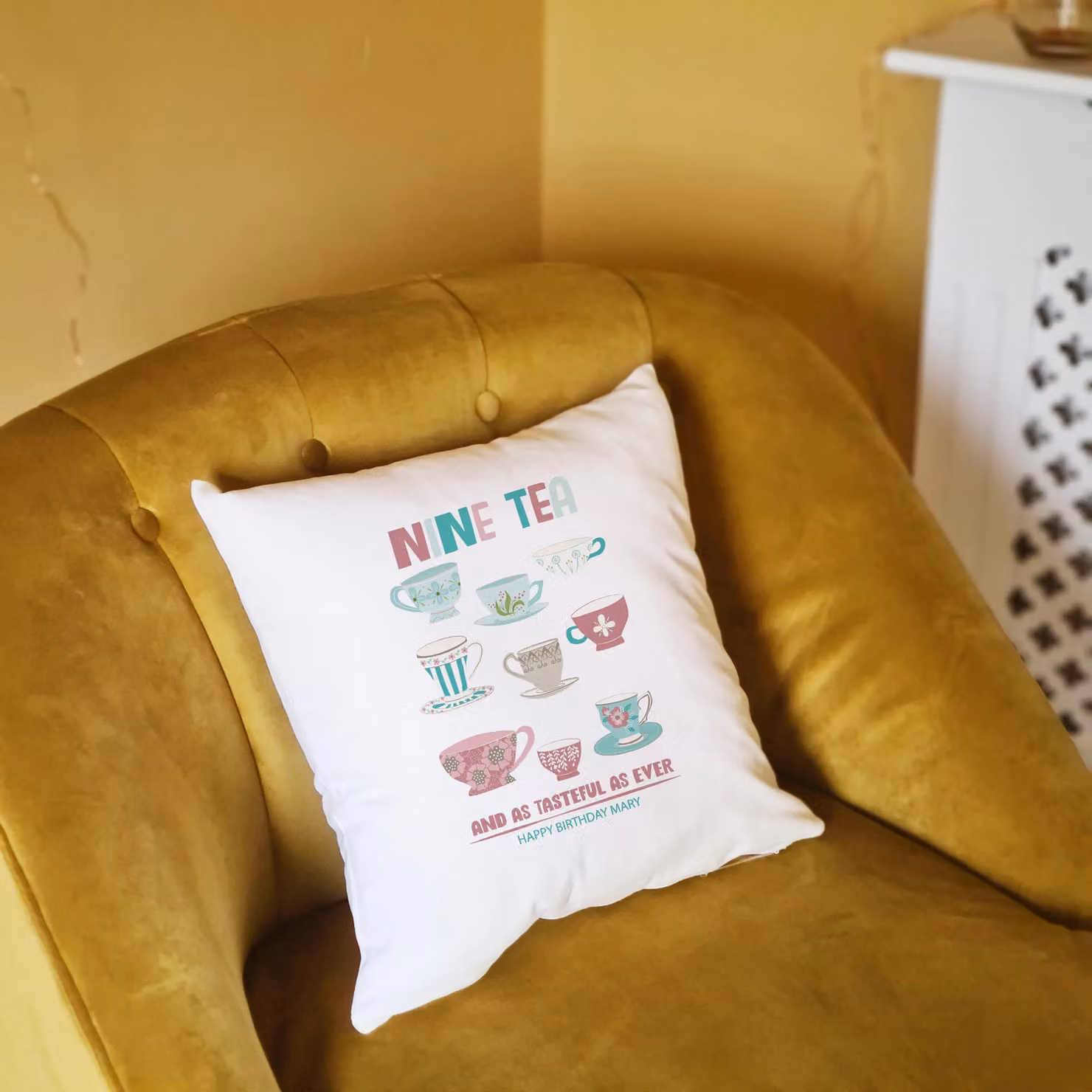 Afewhometruths Personalised 90th Birthday Gift Cushion for Tea Lovers, White, W/D/H: 40 x 40 x 40 cm – 3