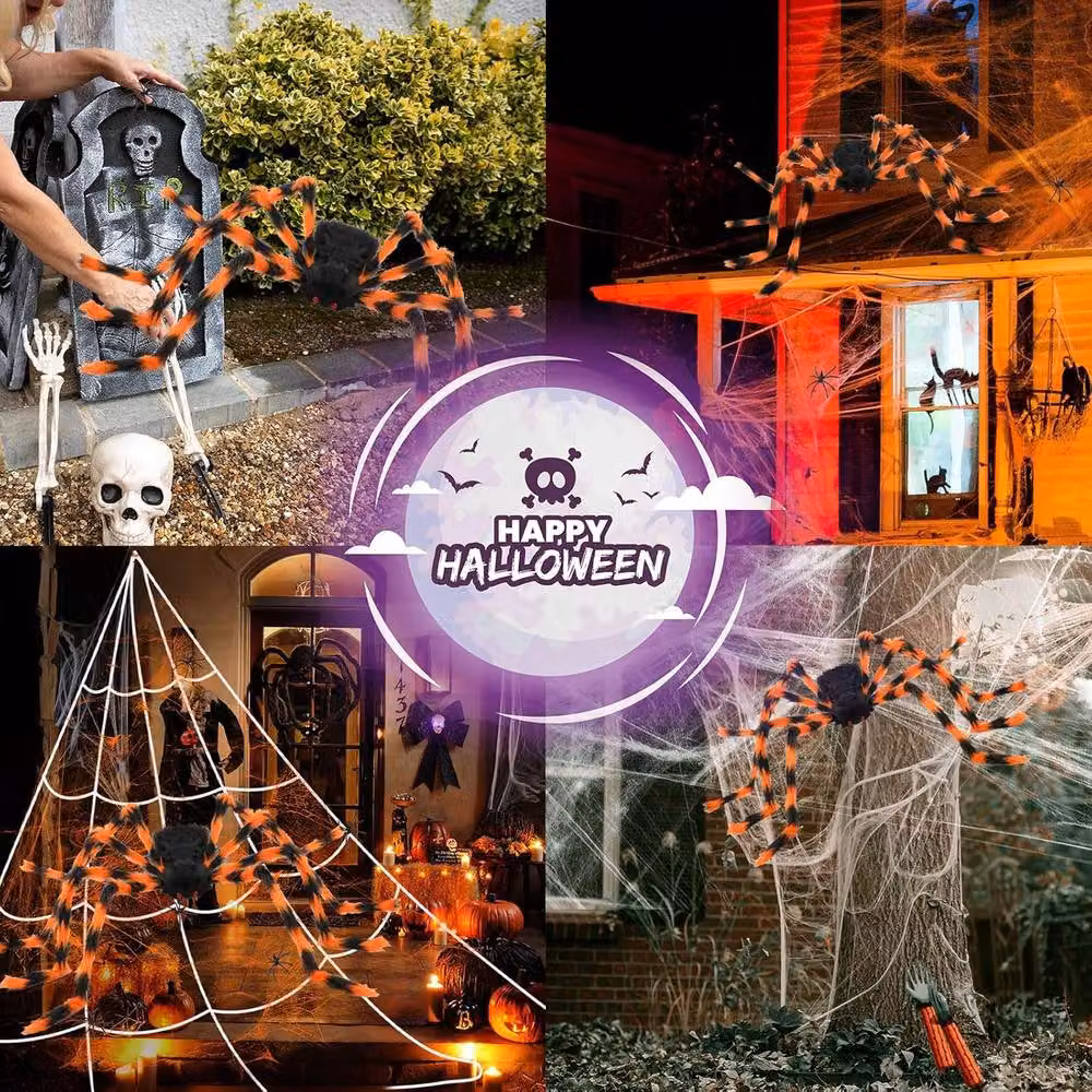 Garwarm Halloween Spider Web Hanging Decorations in Orange and Multicolour – 4