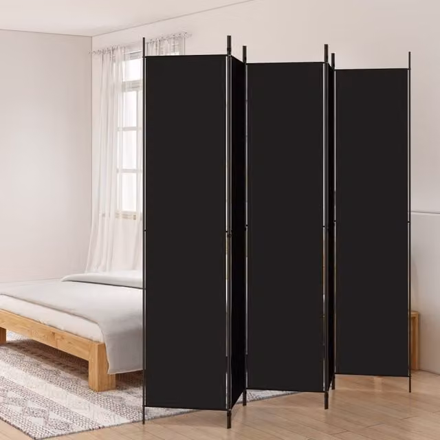 Berkfield Home 5-Panel Fabric Room Divider in Black, W/H: 250 x 220 cm – 1