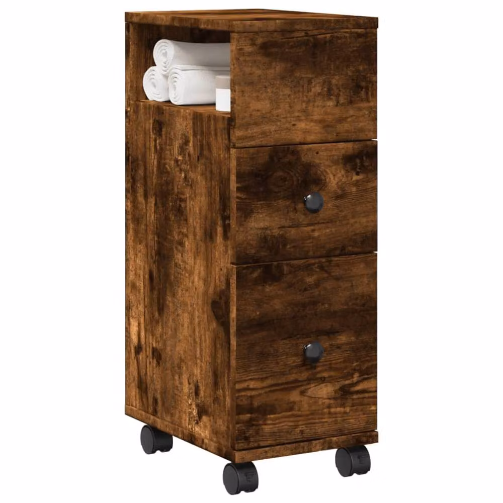 Berkfield Home Narrow Freestanding Bathroom Cabinet with Wheels in Smoked Oak Brown – 2