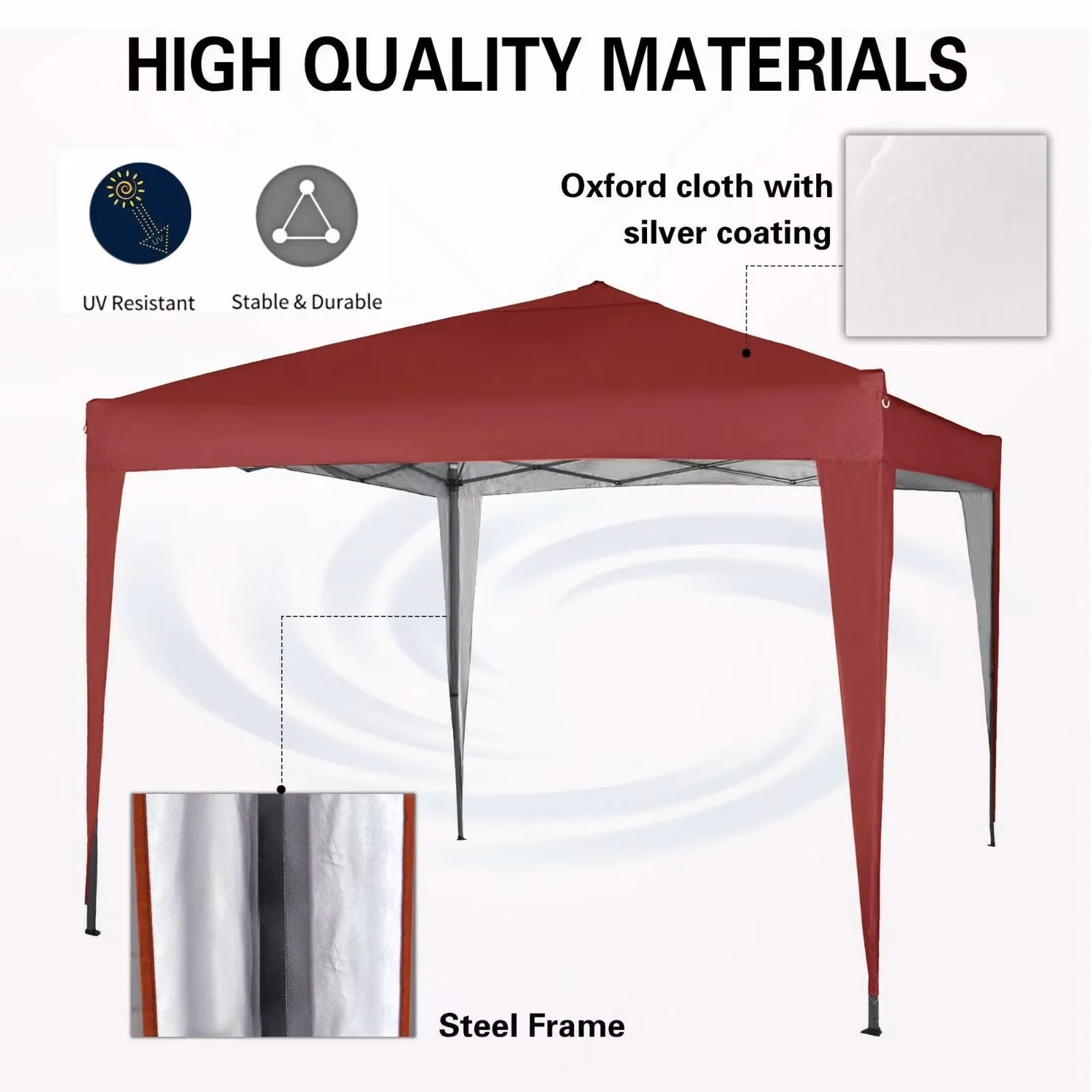 MCC Direct Red and Silver Pop Up Garden Party Gazebo Marquee Canopy W: 300 cm, D: 300 cm, H: 255.5 cm – 4