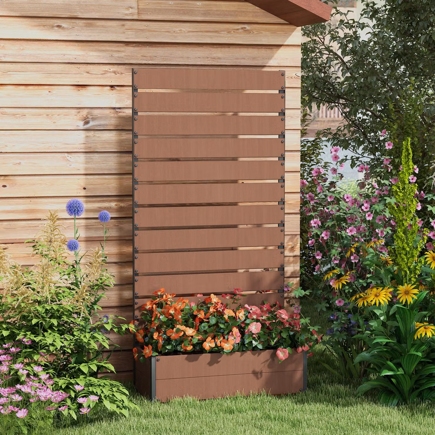 Outsunny Raised Planter with Trellis in Light Brown, Outdoor Garden Bed for Plants and Vines, H 180 cm x W 38 cm x D 90.5 cm – 8