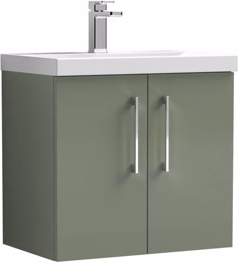 Balterley Contemporary Wall Hung Bathroom Vanity Unit with Mid-Edge Vitreous China Basin, Satin Green, W: 60 cm