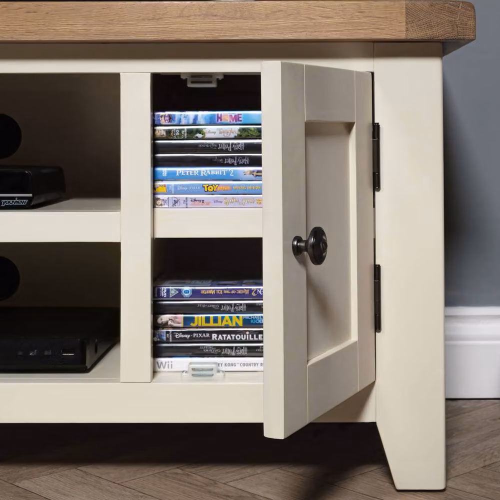 Elm Home And Garden Small Oak TV Media Unit in White and Beige – 4
