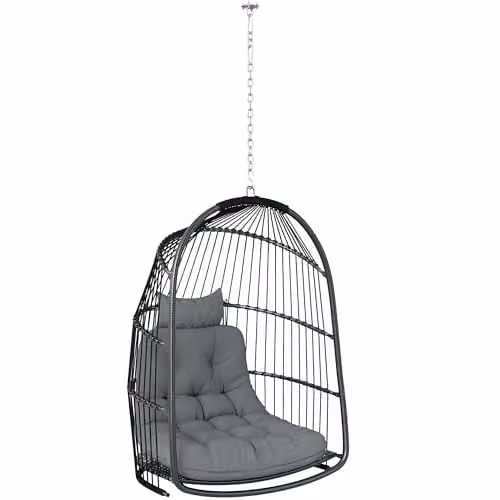 Outsunny Rattan Egg Chair Swivel Lounge Swing Chair in Grey – 1