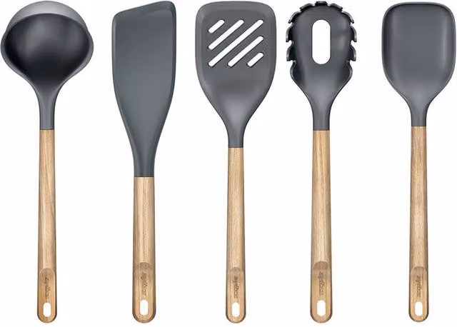 Zyliss Oak Wood Kitchen Utensil Set in Grey, Brown and Multicolour – 1