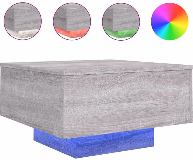 Berkfield Home Modern Square Coffee Table with LED Lights in Grey Sonoma, W/D/H: 55 x 55 x 31 cm