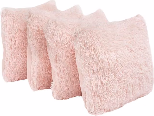 Sienna Pack of 4 Pink Fluffy Plush Coral Fleece Square Cushion Covers, 55 cm