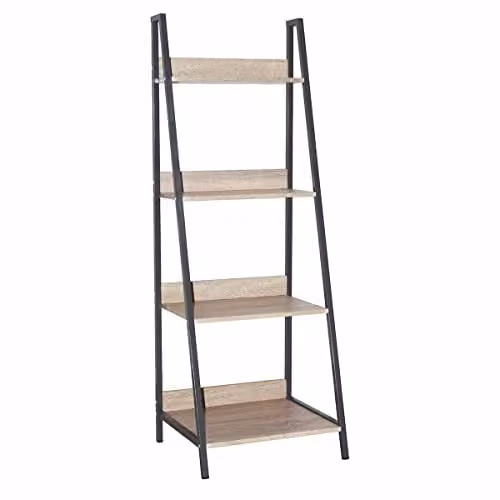 Core Loft Industrial Ladder Bookcase Unit with Oak Effect and Grey Metal Frames