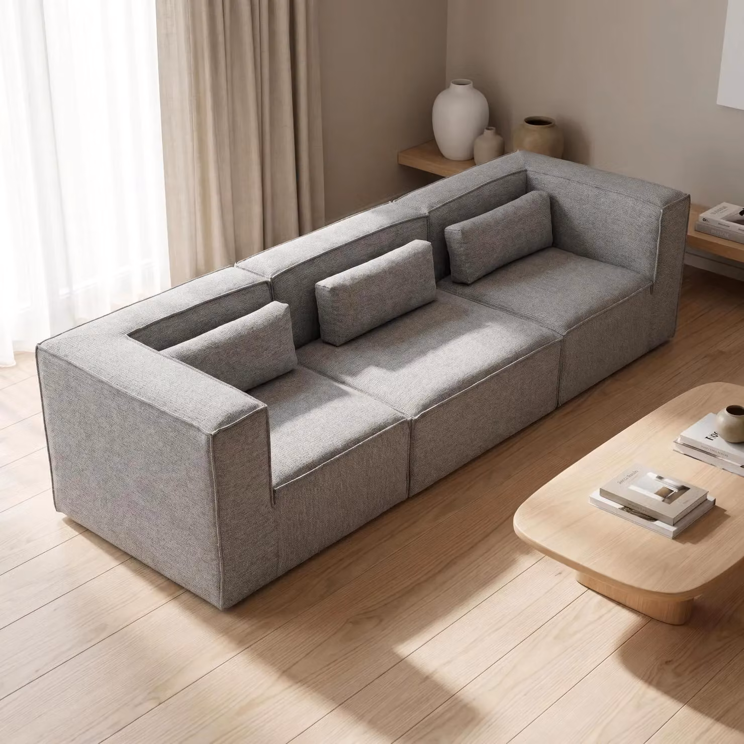 Abakus Direct Doris 4 Seater Reversible Fabric Sofa in Grey with Sleeping Function and Scatter Cushions – 2