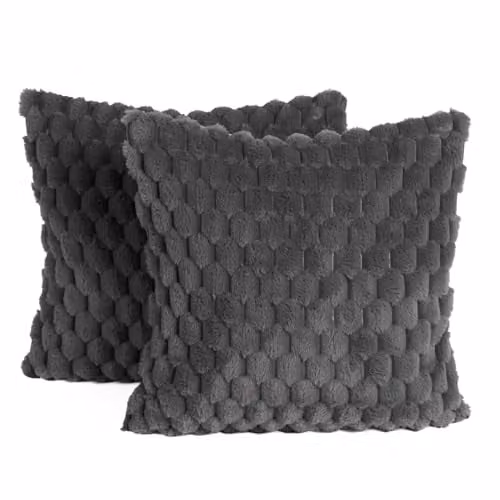 OHS Pack of 2 Waffle Faux Fur Cushion Covers in Grey, W/D/H: 45 x 45 x 45 cm – 2