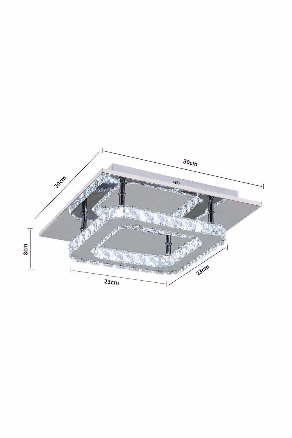 H&O Direct Modern Square Crystal LED Ceiling Light with Chrome Finish in Silver – 3