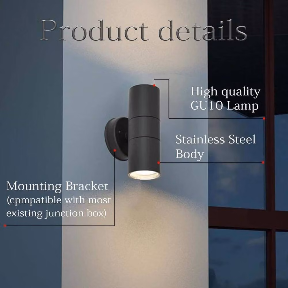 ATEK 10 Pack Black Stainless Steel Up and Down GU10 Outdoor Wall Lights for Garden and Terrace – 2
