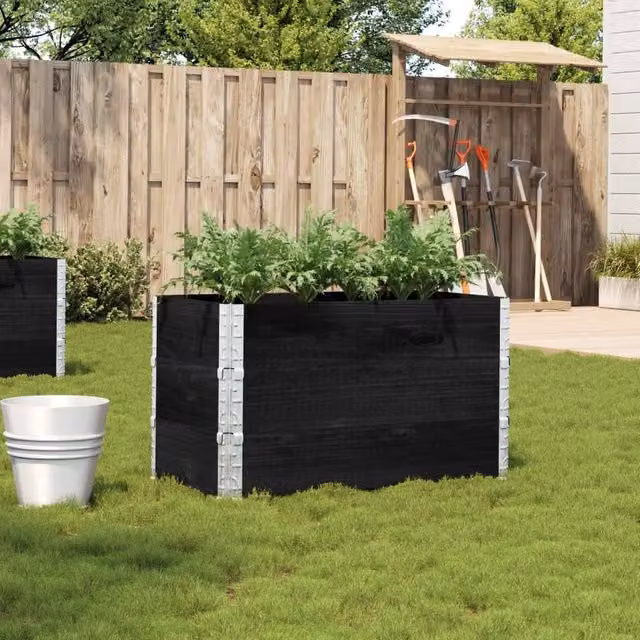 Berkfield Home Garden Black Wooden Raised Bed Planter with Galvanised Steel