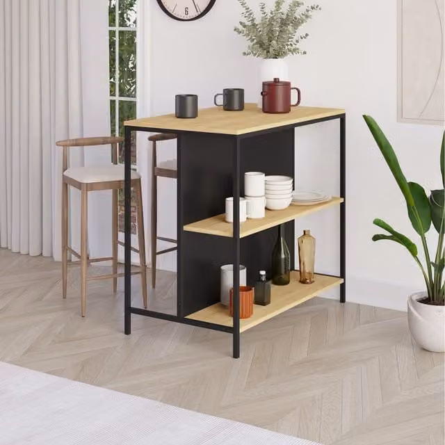 HOCUS PICUS Industrial Style Bar Table in Oak and Silky Grey Black, W/D/H: 100.0 x 60.0 x 95.0 cm