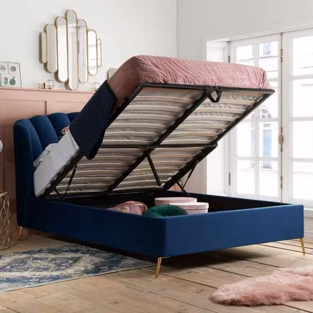 Birlea Lottie King Ottoman Bed in Blue Velvet, W/D/H: 180 x 200 cm