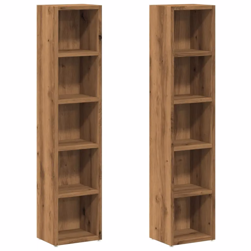Berkfield Home Artisan Oak CD Cabinets, 2 Piece Set, Brown, W/D/H: 21 x 16 x 93.5 cm – 2