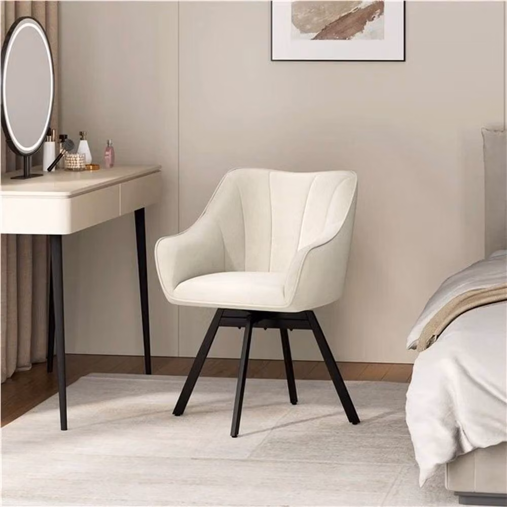 KORVIXA Beige Velvet Swivel Dining Chair with Armrests and Metal Frame – 2