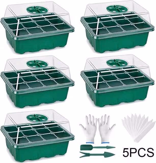 Nordara 5 Pack Green Plastic Seed Starter Trays with 60 Holes for Plant Germination – 1