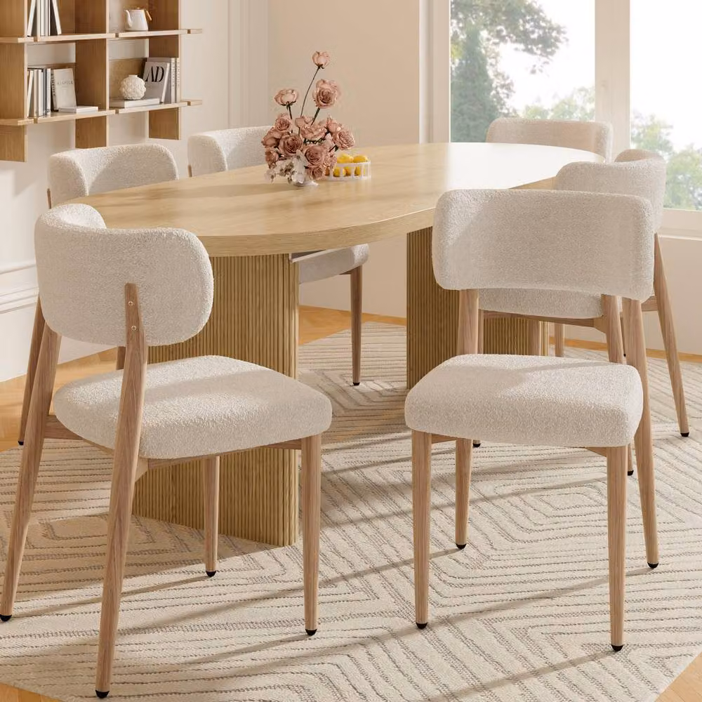 Matteo Set of 4 Beige Bouclé Upholstered Dining Chairs with Metal and Wood Legs – 2
