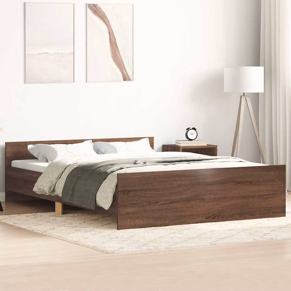Berkfield Home Durable Small Double Bed Frame with Headboard and Footboard in Brown Oak, W/D/H: 120 x 190 cm – 2