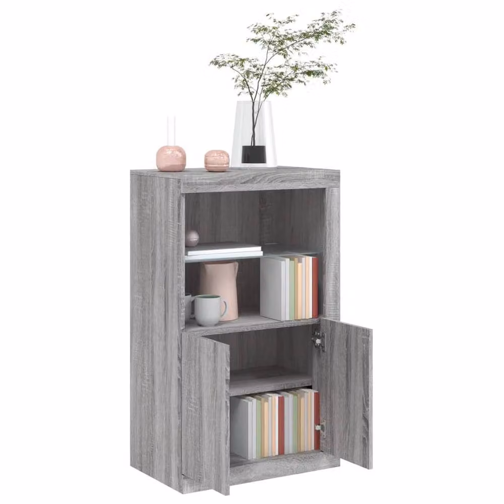 Berkfield Home Modern Side Cabinet with Integrated LED Lights and Glass Doors in Grey Sonoma Engineered Wood, W/D/H: 100 x 37 x 60.5 cm – 4